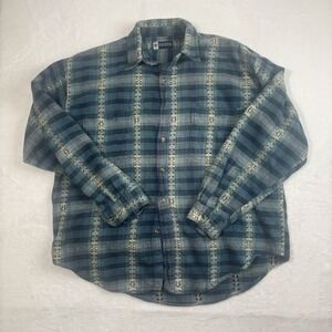 VTG Stockton Blue Green Long Sleeve Flannel Button Up Shirt Men's XL Button Miss